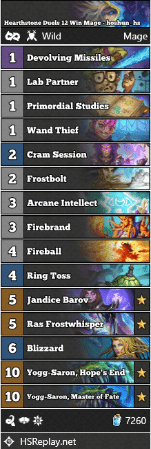Hearthstone Duels 12 Win Mage - hoshun_hs