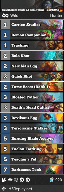 Hearthstone Duels 12 Win Hunter - BEDRIMS