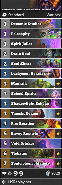 Hearthstone Duels 12 Win Warlock - DsorrowYA