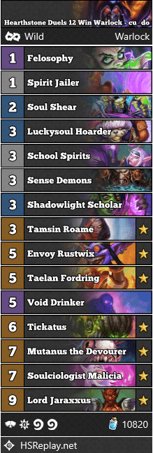 Hearthstone Duels 12 Win Warlock - cu_do