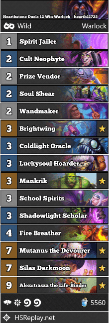 Hearthstone Duels 12 Win Warlock - hearth11725