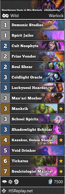 Hearthstone Duels 12 Win Warlock - ythehunterhs