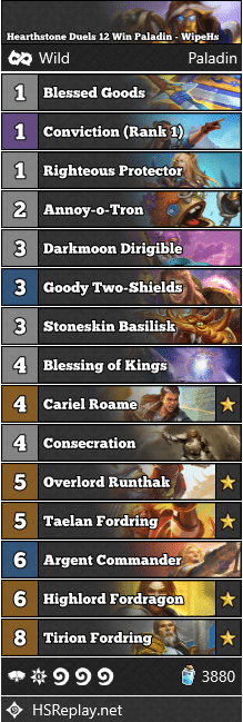 Hearthstone Duels 12 Win Paladin - WipeHs