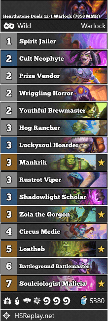 Hearthstone Duels 12-1 Warlock (7858 MMR)