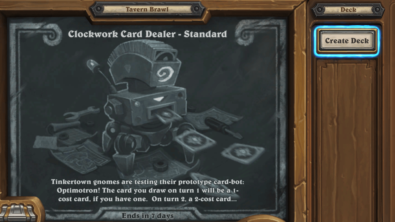 This Week’s Tavern Brawl is "Clockwork Card Dealer Standard