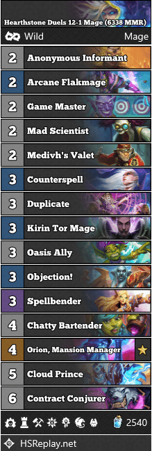 Hearthstone Duels 12-1 Mage (6338 MMR)