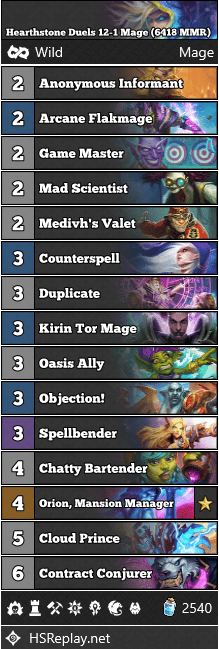 Hearthstone Duels 12-1 Mage (6418 MMR)
