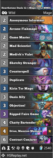 Hearthstone Duels 12-1 Mage (6712 MMR)