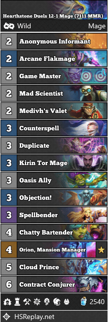 Hearthstone Duels 12-1 Mage (7111 MMR)