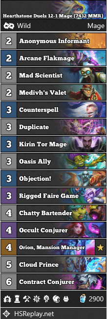 Hearthstone Duels 12-1 Mage (7432 MMR)