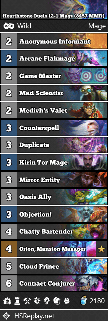 Hearthstone Duels 12-1 Mage (8457 MMR)