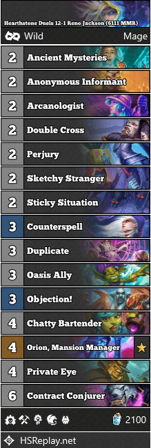 Hearthstone Duels 12-1 Reno Jackson (6111 MMR)