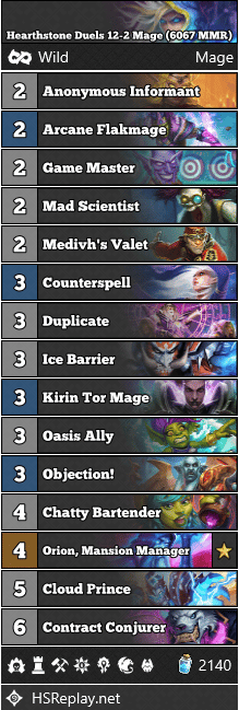 Hearthstone Duels 12-2 Mage (6067 MMR)