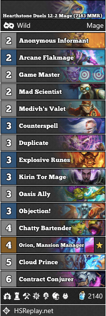 Hearthstone Duels 12-2 Mage (7183 MMR)