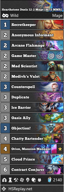 Hearthstone Duels 12-2 Mage (8672 MMR)