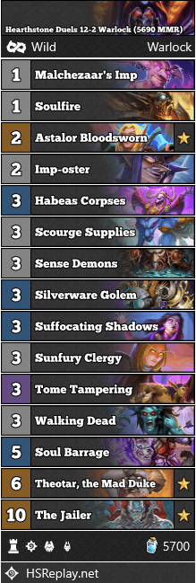 Hearthstone Duels 12-2 Warlock (5690 MMR)