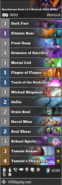 Hearthstone Duels 12-0 Warlock (8020 MMR)