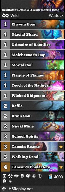 Hearthstone Duels 12-2 Warlock (8558 MMR)