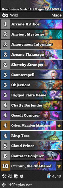 Hearthstone Duels 12-1 Mage (6508 MMR)