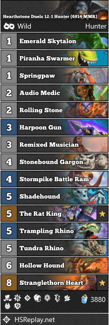 Hearthstone Duels 12-1 Hunter (6814 MMR)