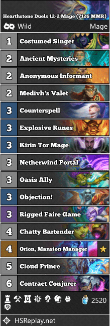 Hearthstone Duels 12-2 Mage (7126 MMR)