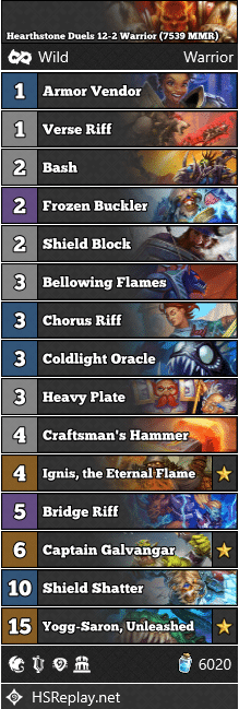 Hearthstone Duels 12-2 Warrior (7539 MMR)