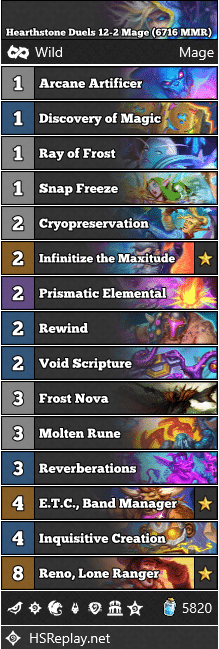 Hearthstone Duels 12-2 Mage (6716 MMR)