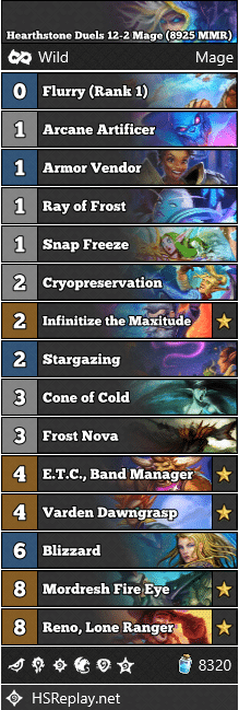 Hearthstone Duels 12-2 Mage (8925 MMR)