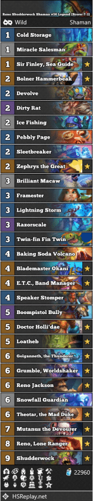 Reno Shudderwock Shaman #56 Legend (score: 7-3) 