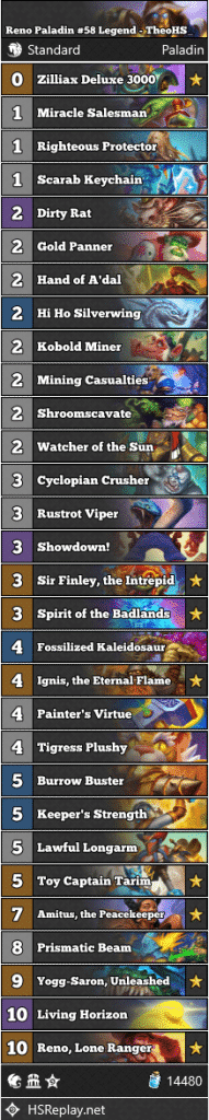 Reno Paladin #58 Legend - TheoHS_ | Hearthstone Standard Decks