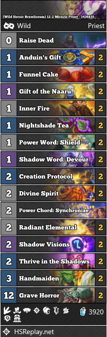 (Wild Heroic Brawliseum) 12-2 Miracle Priest - 1436835