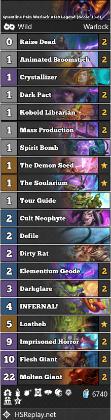 Questline Pain Warlock #148 Legend (Score: 13-8)