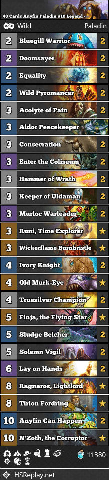 40 Cards Anyfin Paladin #10 Legend - ZeddyHS