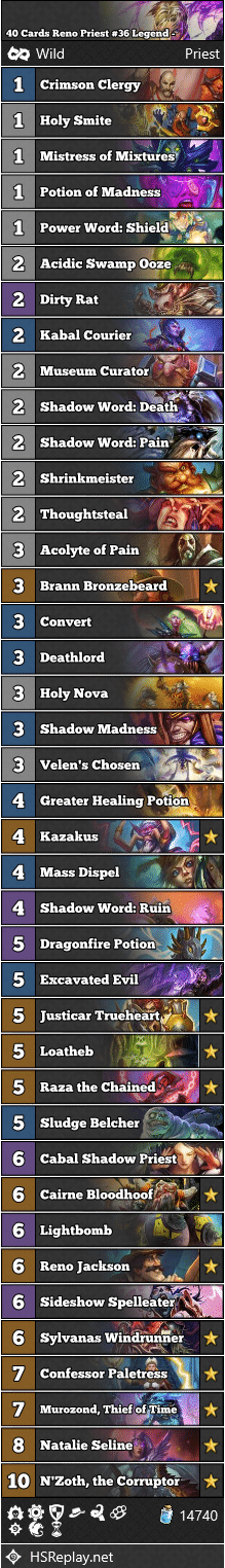 40 Cards Reno Priest #36 Legend - egrazHS