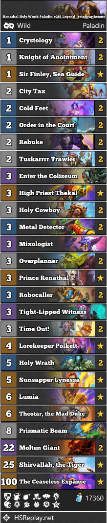 Renathal Holy Wrath Paladin #281 Legend - reinhearthstone