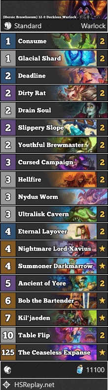 (Heroic Brawliseum) 12-0 Deckless Warlock - 炉石唐三十六