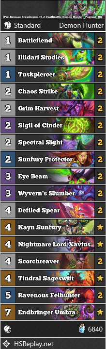(Pre-Release Brawliseum) 6-2 Deathrattle Demon Hunter - Poatent_HS