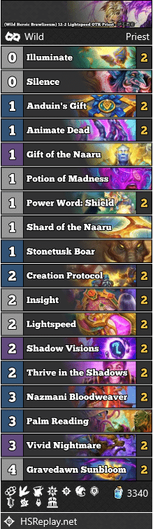 (Wild Heroic Brawliseum) 12-2 Lightspeed OTK Priest - 炉石西索
