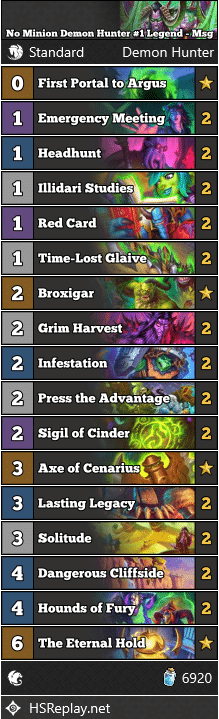 No Minion Demon Hunter #1 Legend - Msg
